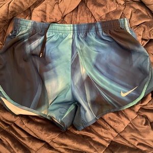 blue tie-dye nike running shorts